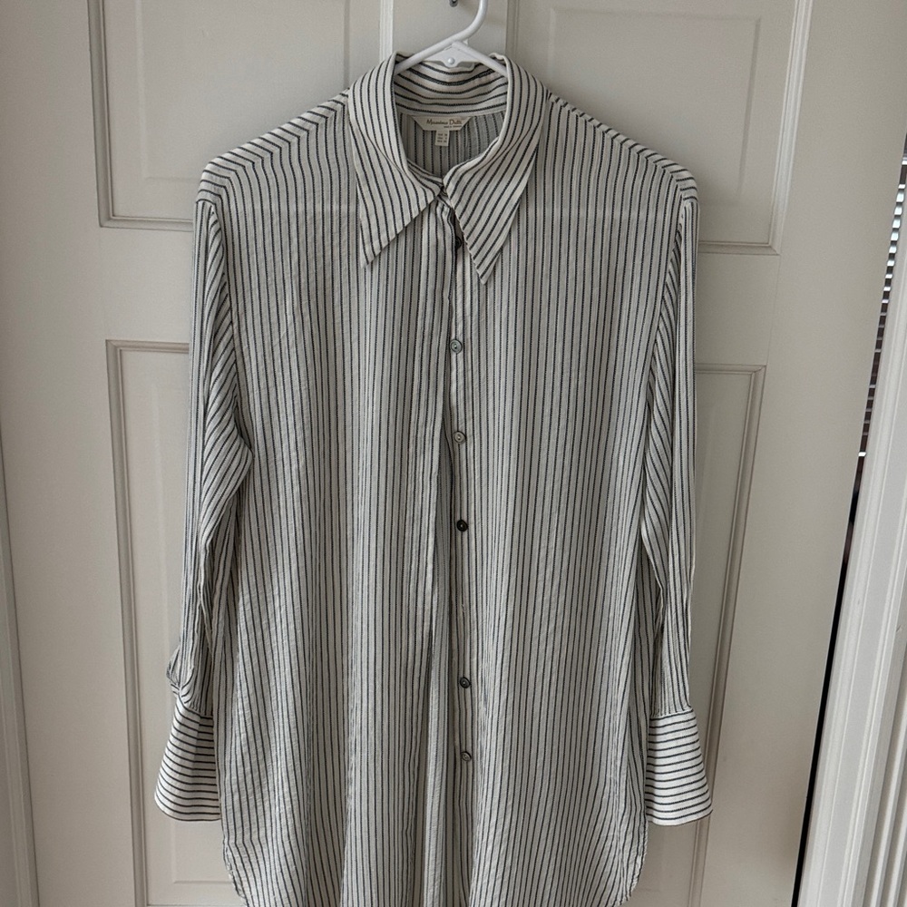MASSIMO DUTTI Elegant Striped Oversized Linen Shirt